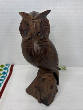 Hand-Carved Wooden Owl Sculpture